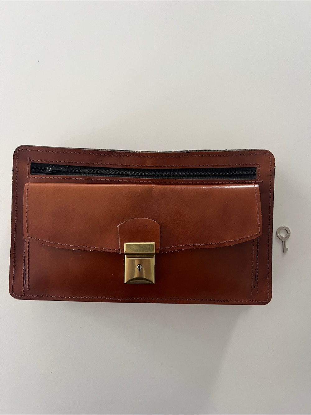 Classic Brown Leather Men's Lock Clutch